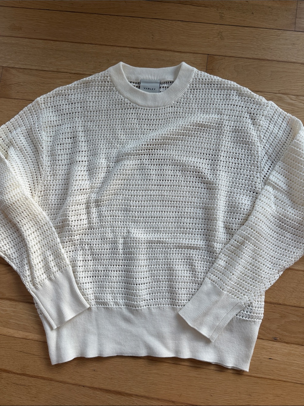 Varley Cream Open-Weave Crewneck Sweater